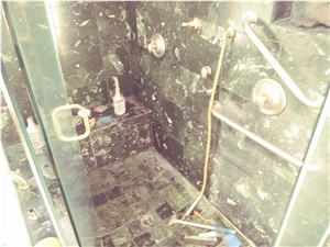 Green Marble Shower Before and After Hard Water Removal