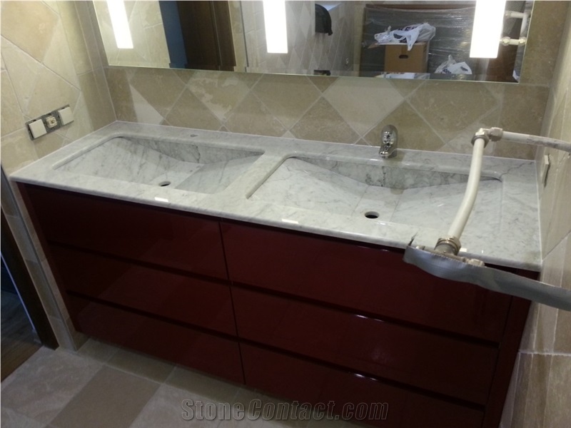 Bianco Carrara Marble Double Sink Vanity Top