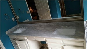 Double Sink White Marble Bathroom Counter