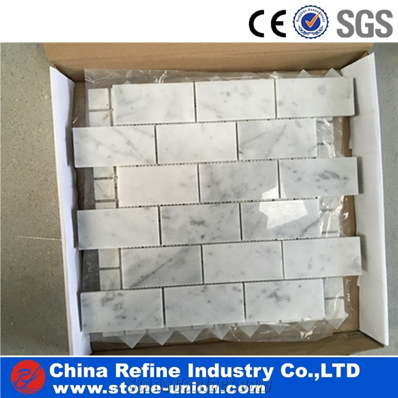 Bianco Carrara C White Marble Mosaic, Thassos White Mosaic, Polished Surface, Garden & Balcony Marble and Glass Mosaic Tile, Kitchen Mosaic