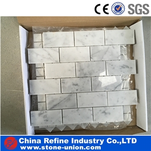 Bianco Carrara C White Marble Mosaic, Thassos White Mosaic, Polished Surface, Garden & Balcony Marble and Glass Mosaic Tile, Kitchen Mosaic