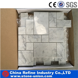 Bianco Carrara C White Marble Mosaic, Thassos White Mosaic, Polished Surface, Garden & Balcony Marble and Glass Mosaic Tile, Kitchen Mosaic