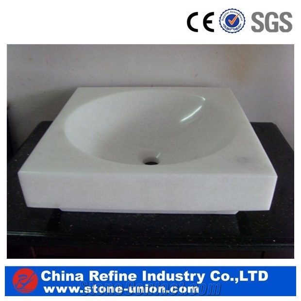 Carara White Marble Stone Vessel Sink & Cheaper White Marble Stone Basin &Square Marble Stone Sink for Bathroom&Carving Square Outdoor Stone Sink