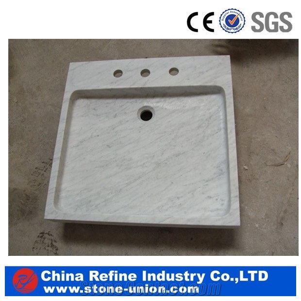 Carara White Marble Stone Vessel Sink & Cheaper White Marble Stone Basin &Square Marble Stone Sink for Bathroom&Carving Square Outdoor Stone Sink
