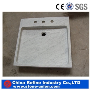 Carara White Marble Stone Vessel Sink & Cheaper White Marble Stone Basin &Square Marble Stone Sink for Bathroom&Carving Square Outdoor Stone Sink