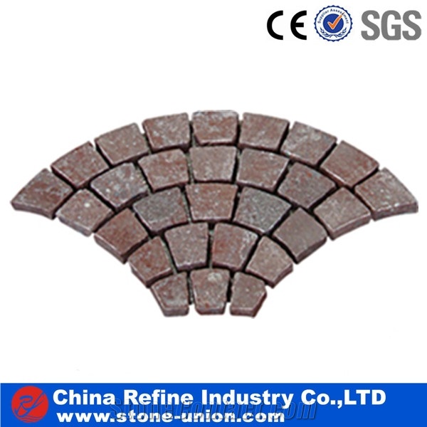 Cheap Black Granite Fan Shape Interlocking Mesh Paver,Fan Shape Mesh Paving Stone Granite Driveway Paver Tile,Red Porphyry Granite Cobble