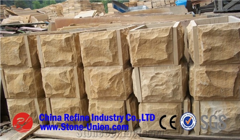Cheaper Golden Sandstone Mushrooms&Mushroom Stone Splitter,Decorative Stone Wall Panel,Sichuan Natural Split Sandstone Walling Mushroom