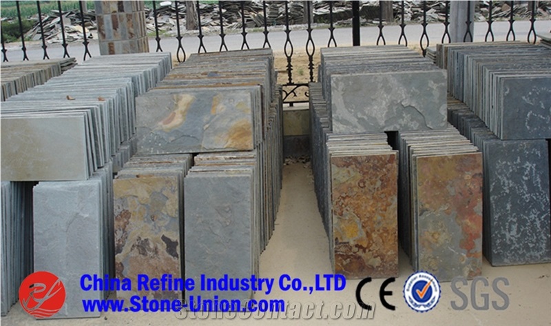 Cheaper Grey White Slate ,Mixed Colors Slate Tiles,Light Grey Slate Tile,Rusty Slate Wall Tiles ,Slate Floor Covering ,Slate Pattern on Mesh
