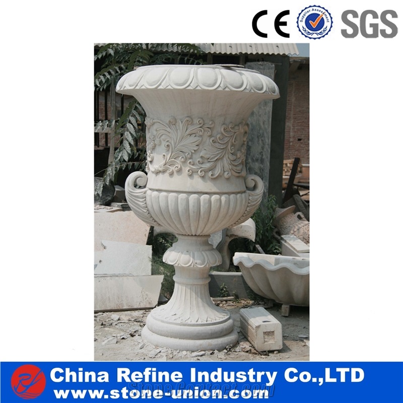 China White Marble Flower Pots,Planter Pots,Flower Vases,Flower Stand/ Stone Exterior Flower Pots,Natural Stone Outdoor Planters,Garden Vases