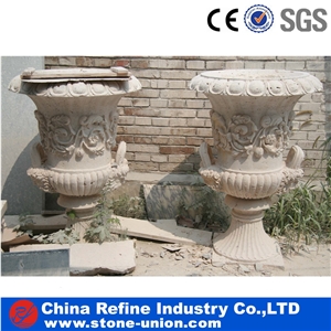 China White Marble Flower Pots,Planter Pots,Flower Vases,Flower Stand/ Stone Exterior Flower Pots,Natural Stone Outdoor Planters,Garden Vases