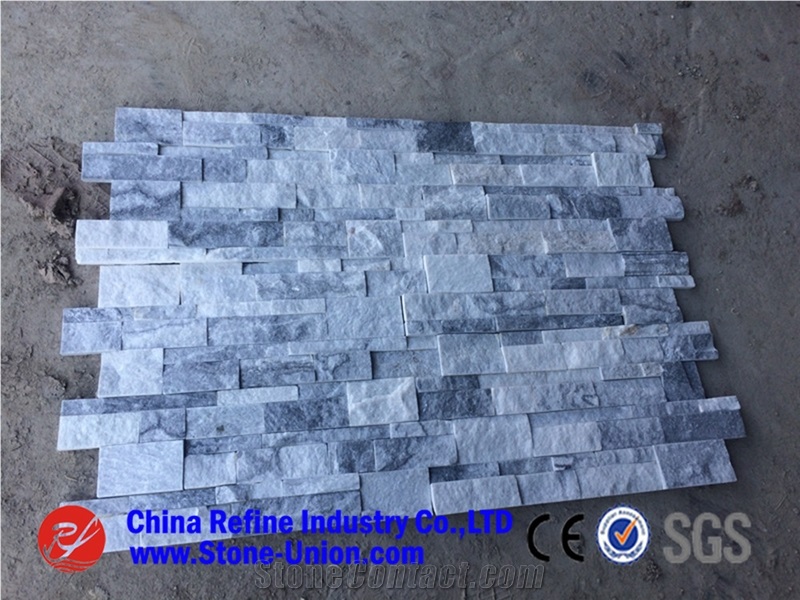 Cloud Grey Wall Quartzite Tile Staight Edges ,Culture Slate/Veneer Slate ,Grey Slate with White Quartzite Stone Cladding,White Stacked Stone Veneer