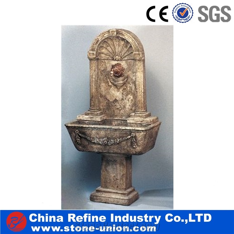 Dark Yellow Sandstone Fountain,Water Fountain, Carving Fountain for Indoor & Outdoor Decoration,Beautiful Garden Fountain