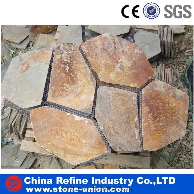 Flagstone, Irregular Flagstones, Flagstone Walkway Pavers,China Popular Cheap Rusty Brown Irregular Crazy Paving Random Flagstone for Walkway