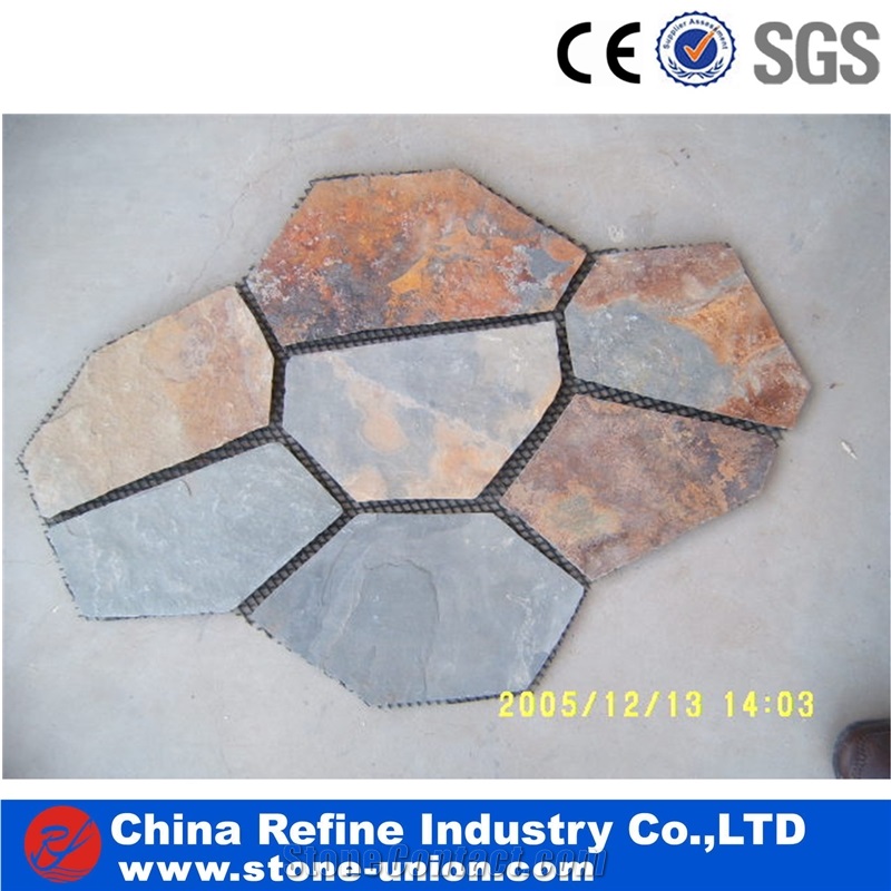 Flagstone, Irregular Flagstones, Flagstone Walkway Pavers,China Popular Cheap Rusty Brown Irregular Crazy Paving Random Flagstone for Walkway