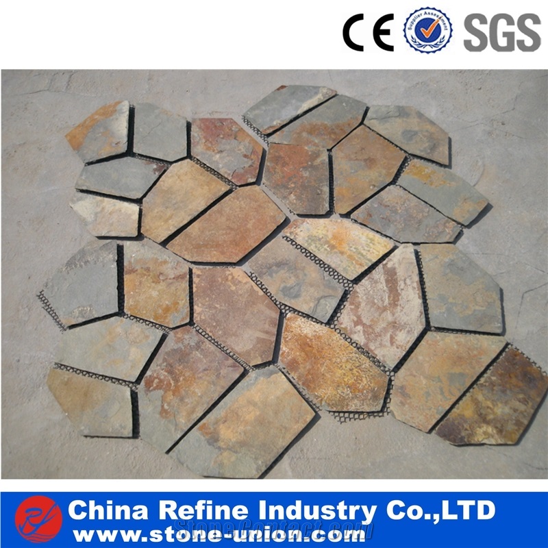 Flagstone, Irregular Flagstones, Flagstone Walkway Pavers,China Popular Cheap Rusty Brown Irregular Crazy Paving Random Flagstone for Walkway