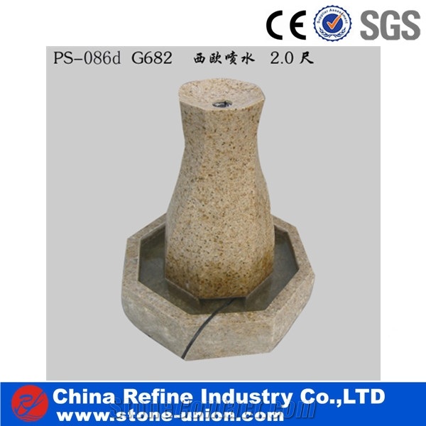 Fountain,Granite Fountain,Garden Fountain, Yellow Granite Garden Fountain, Sculptured, Ledge Stone Waterfall Fountain