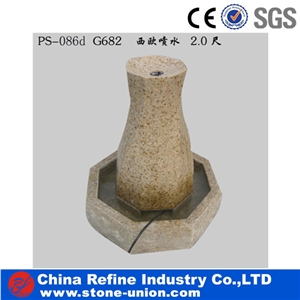 Fountain,Granite Fountain,Garden Fountain, Yellow Granite Garden Fountain, Sculptured, Ledge Stone Waterfall Fountain