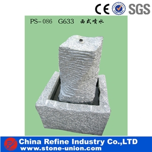 Fountain,Granite Fountain,Garden Fountain, Yellow Granite Garden Fountain, Sculptured, Ledge Stone Waterfall Fountain