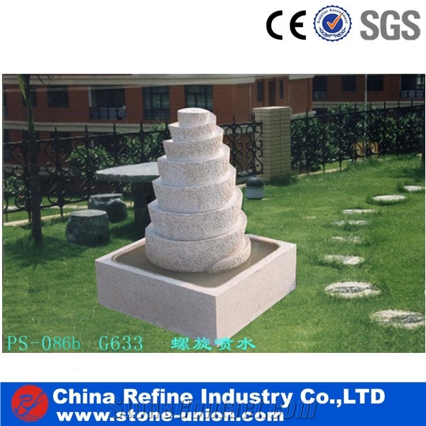 Fountain,Granite Fountain,Garden Fountain, Yellow Granite Garden Fountain, Sculptured, Ledge Stone Waterfall Fountain