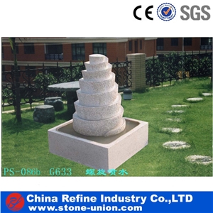 Fountain,Granite Fountain,Garden Fountain, Yellow Granite Garden Fountain, Sculptured, Ledge Stone Waterfall Fountain