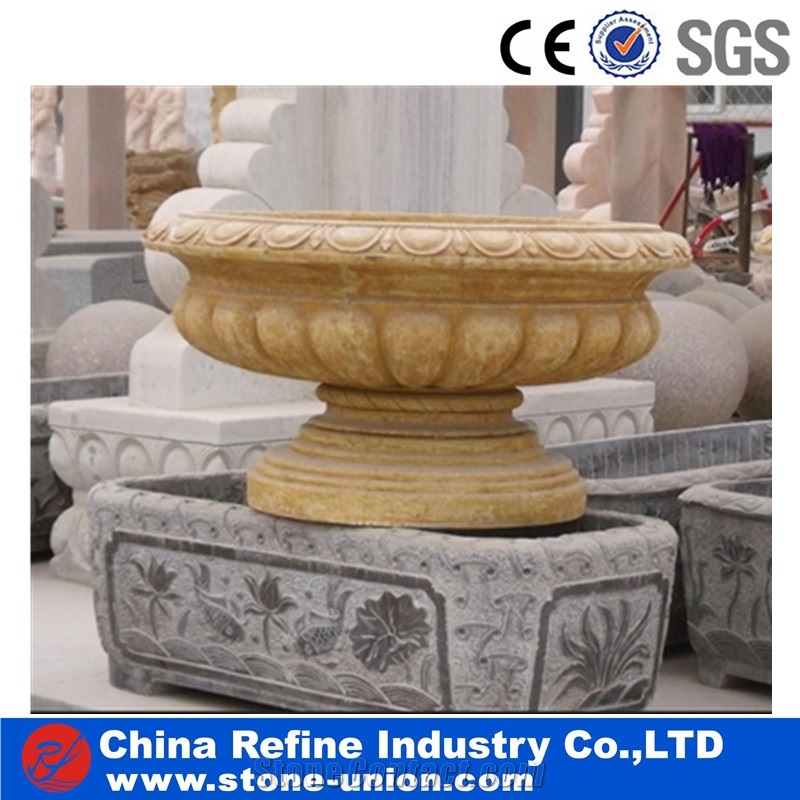 Garden Planters Pots, Flower Stand,Stone Exterior Circular Flower Pots,Natural Stone Outdoor Planters,Landscaping Planters, Limestone Planter Pots