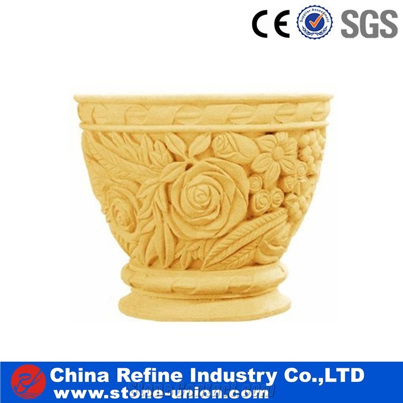 Garden Planters Pots, Flower Stand,Stone Exterior Circular Flower Pots,Natural Stone Outdoor Planters,Landscaping Planters, Limestone Planter Pots