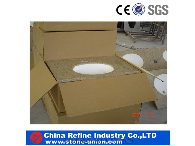 High Polished Granite Bath Top,Sandy Gold Bathroom Top,Rusty Yellow Bath Design,Ming Gold Bathroom Countertop,Golden Sand Bath Prefab Tops