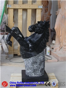 Horse Sculpture,Black Marble Sculpture, Garden Sculpture, Handcarved Sculpture,Animal Sculpture