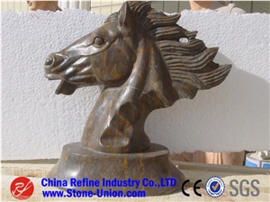 Horse Sculpture,Yellow Marble Sculpture, Garden Sculpture, Handcarved Sculpture,Animal Sculpture