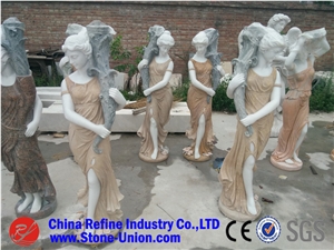 Lighte Beige Marble Figure Statues, Handcarved Sculptures, Western Style Marble Human Angle Sculptures & Statues