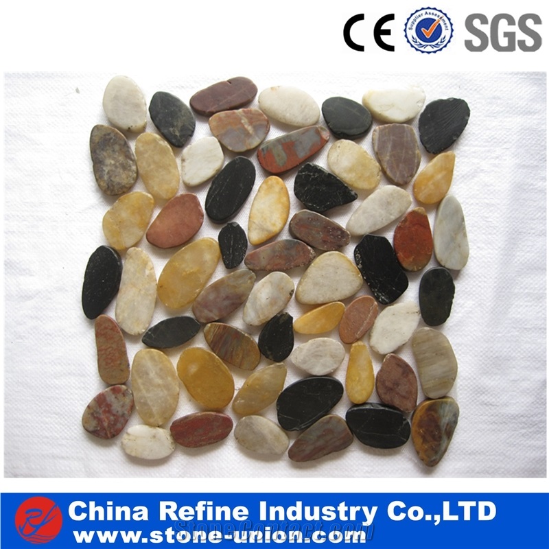 Natural Stone Mosaic for Bathroom,Black Pebble Mosaic Tile on Mesh,Double Surface Cut Pebble Mosaic,Pebble Mosaic for Bathroom&Kitchen