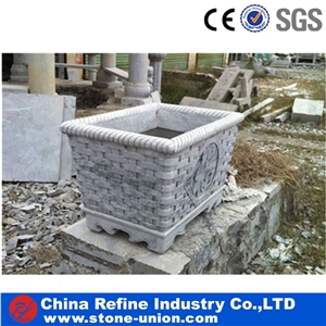 Natural Stone Rectangular Outdoor Planter, Grey Granite Flower Pot & Granite Stone Garden Landscaping Flower Planter,Planter Pots