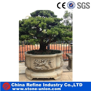 Natural Stone Rectangular Outdoor Planter, Grey Granite Flower Pot & Granite Stone Garden Landscaping Flower Planter,Planter Pots