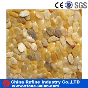 Pebble Tile Polished Pebbles Mosaic Pebble Walkway,Yellow Pebble Stone Wall Mosaic,Yellow Pebble Stone Floor Mosaic,Natural Stone Mosaic for Bathroom