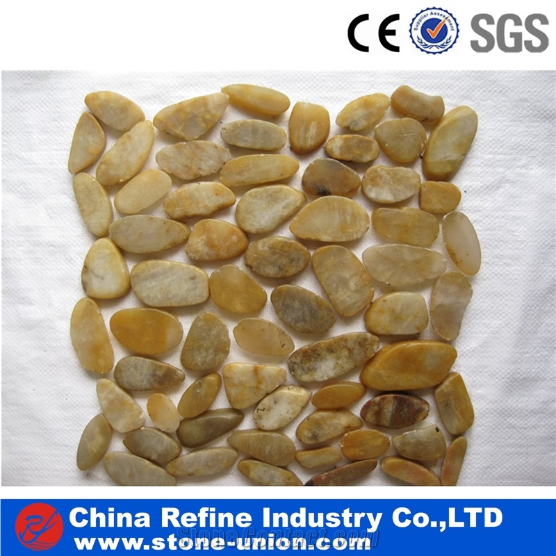Pebble Tile Polished Pebbles Mosaic Pebble Walkway,Yellow Pebble Stone Wall Mosaic,Yellow Pebble Stone Floor Mosaic,Natural Stone Mosaic for Bathroom