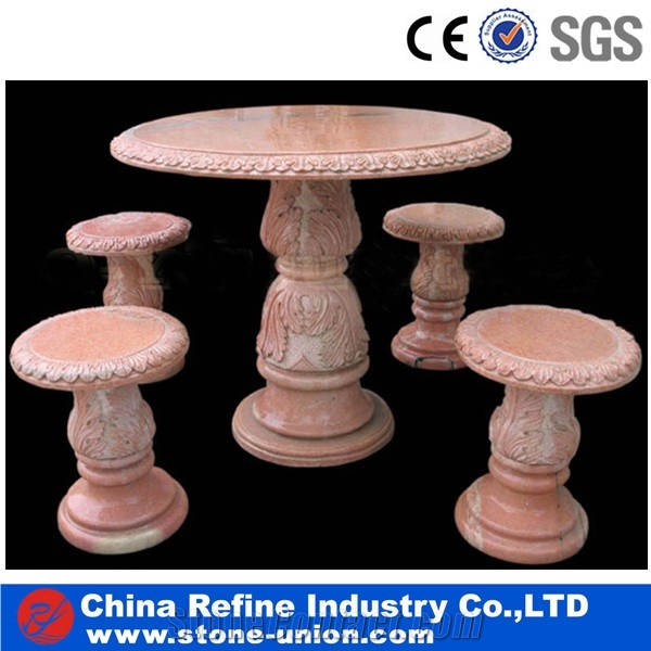 Pink Marble Garden Bench & Table,Marble Table Sets,Natural Stone Table Benches Garden Patio Table Sets, Cheap Modern Park Benches