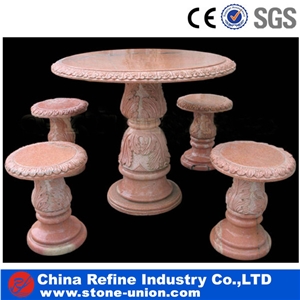 Pink Marble Garden Bench & Table,Marble Table Sets,Natural Stone Table Benches Garden Patio Table Sets, Cheap Modern Park Benches