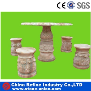 Pink Marble Garden Bench & Table,Marble Table Sets,Natural Stone Table Benches Garden Patio Table Sets, Cheap Modern Park Benches