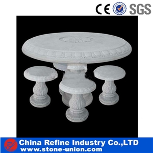 Round Marble Table Top,Marble Bench and Table,Exterior Table Set, Bench, Beijing Pink Marble Table Set,Hand Carved Pink Marble Bench for Garden