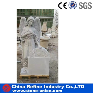 Sichuan White Marble Tombstone&Cemetery Angel Monument& White Marble Headstone with Hand Carved &Angel Carved Headstone&Cheap Engraved Gravestone
