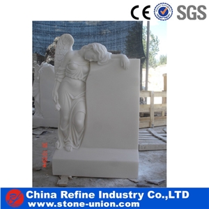 Sichuan White Marble Tombstone&Cemetery Angel Monument& White Marble Headstone with Hand Carved &Angel Carved Headstone&Cheap Engraved Gravestone