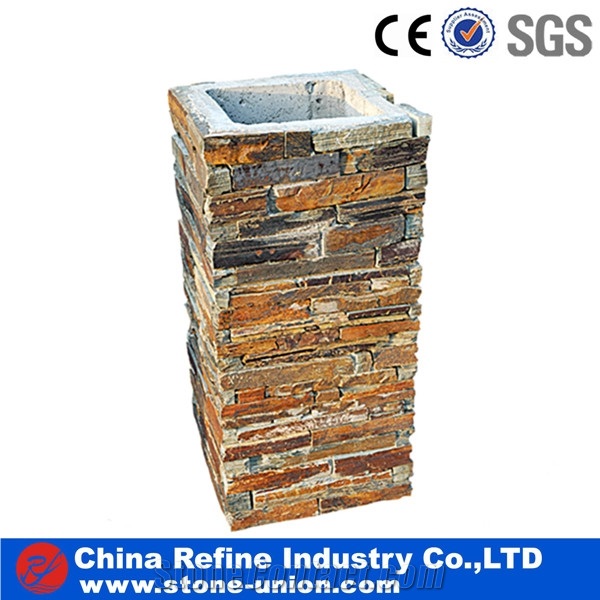 Slate Corner,Slate Pillar, Slate Post,Ledgestone Natural Decorative Stone Column,Multicolor Pillar,Garden Stone Gate Post,Fence Column