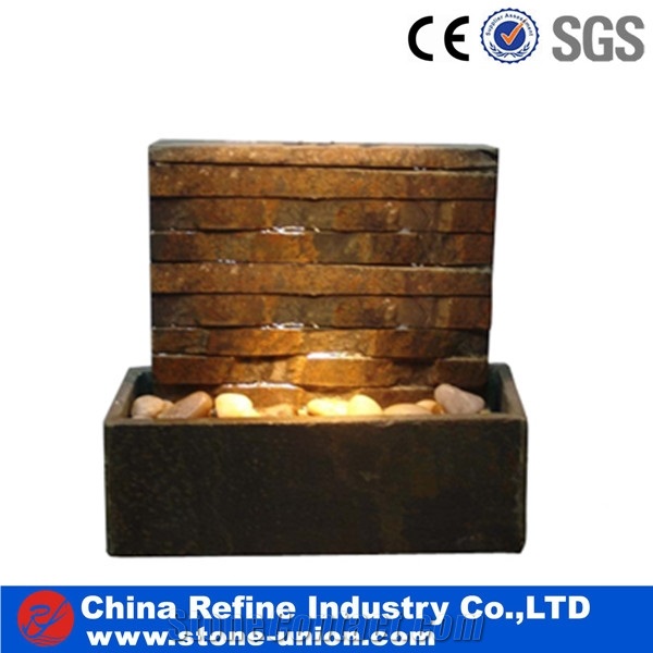 Tabletop Stone Fountain,Floor Stone Fountain with Light,Latest Product Fashionable Beautiful Decorative Natural Hand Carved Slate Fountain