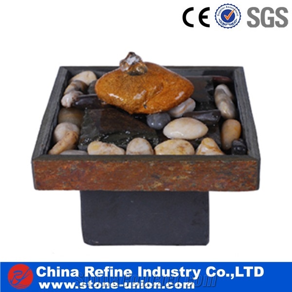 Tabletop Stone Fountain,Floor Stone Fountain with Light,Latest Product Fashionable Beautiful Decorative Natural Hand Carved Slate Fountain