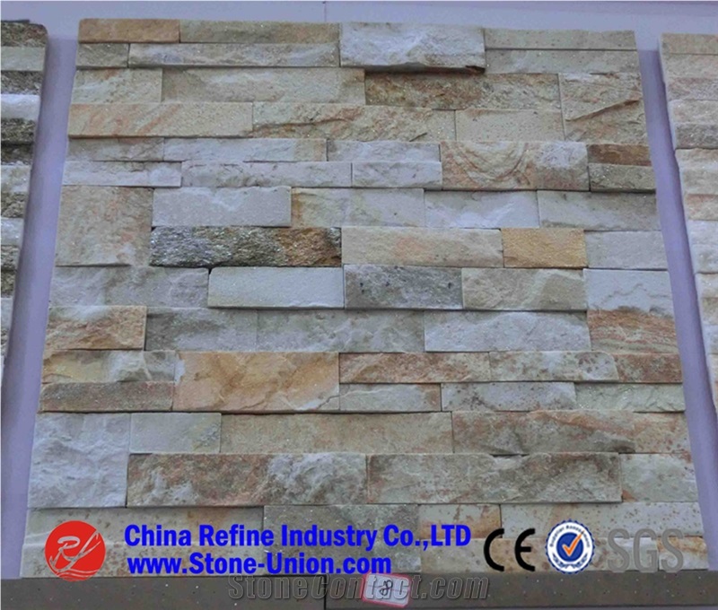 White Quartzite Cultured Stone On Wall, Wall Cladding, Quatzite Stone Wall Decor, Strip White Wall Cladding,Manufactured Thin Stone Veneer