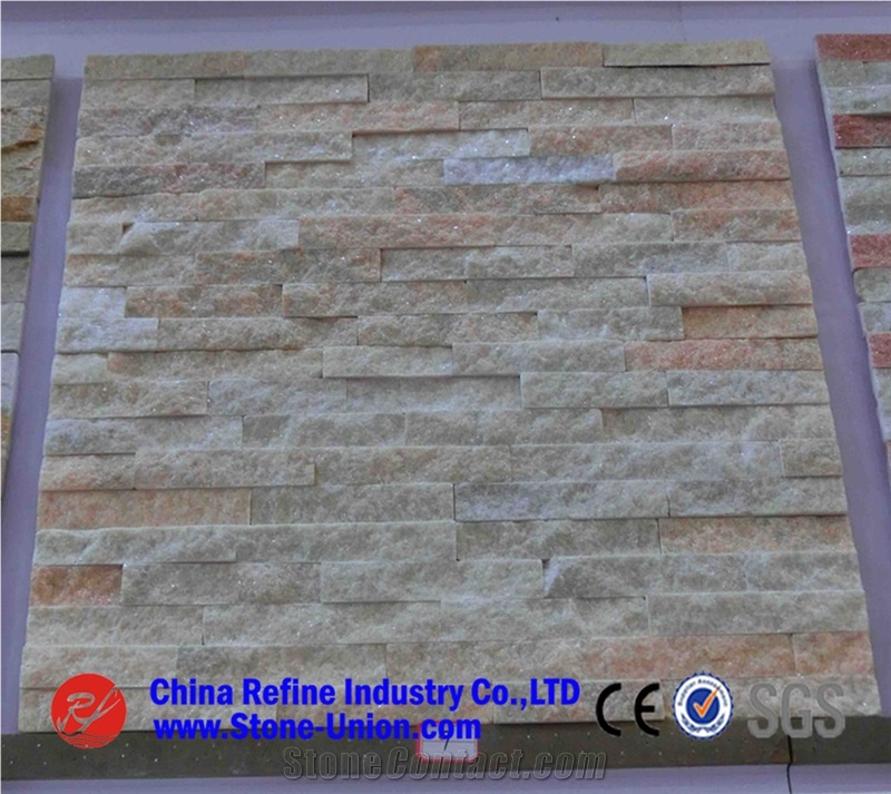 White Quartzite Cultured Stone On Wall, Wall Cladding, Quatzite Stone Wall Decor, Strip White Wall Cladding,Manufactured Thin Stone Veneer