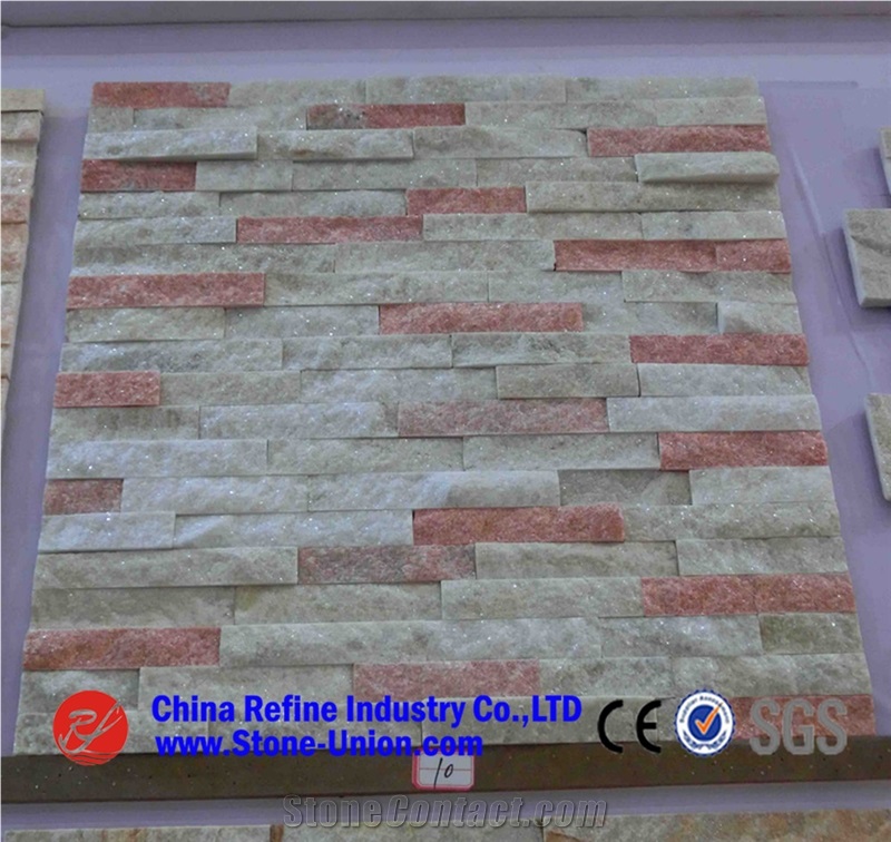 White Quartzite Cultured Stone On Wall, Wall Cladding, Quatzite Stone Wall Decor, Strip White Wall Cladding,Manufactured Thin Stone Veneer