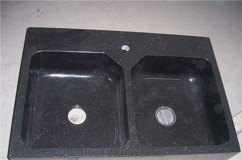 Big Galaxy, Medium Galaxy, Black Galaxy-C Kitchen Sink&Basins, Kitchen Worktops,India Black Granite, Black Galaxy Granite Kitchen Countertops