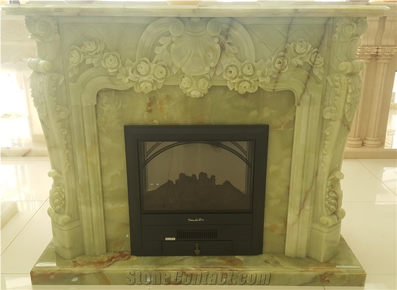 Onyx Green, Fireplace Decorating, Fireplace Insert, Natural Stone Fireplaces, Sculptured Fireplace, Pakistan Green Onyx