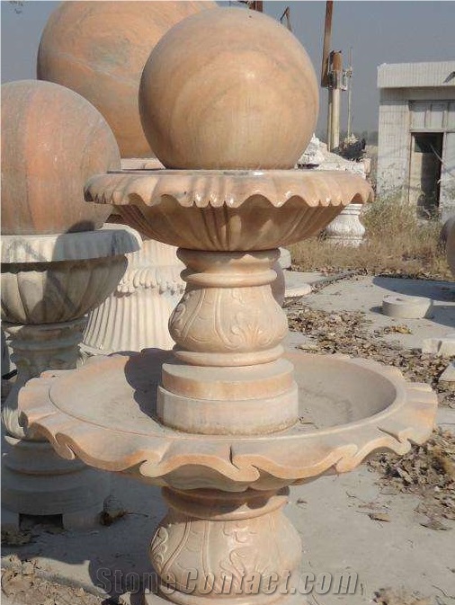 Sunset Glow Red, Garden Fountains, Exterior Fountains, Rolling Sphere Fountains, Ball Fountains, Fountain Sphere Balls, China Red Marble
